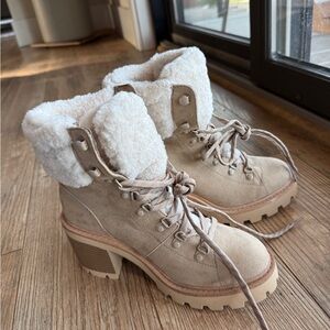 Esprit Tan Sherpa Heeled Boots Size 7
